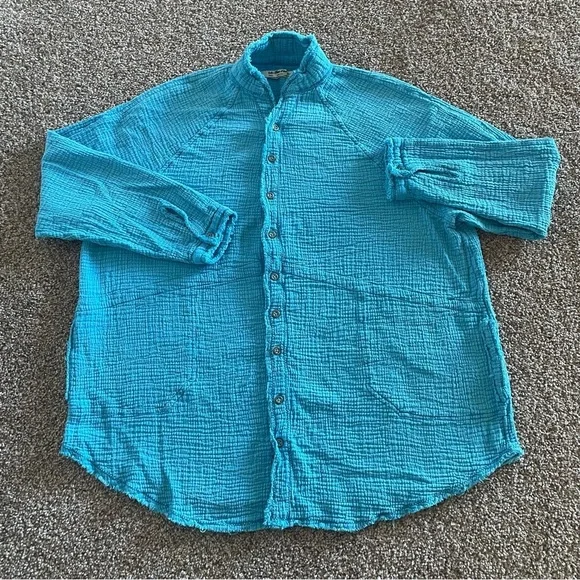 We The Free Summer Daydream Button Shirt Top Womens S Blue Long Sleeve Oversized - Picture 12 of 15